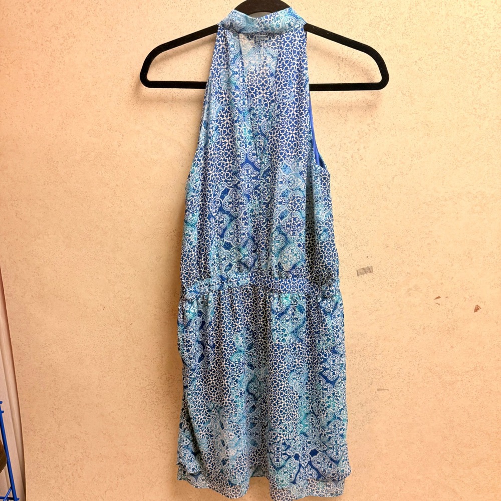 Banana Republic 6P Blue White Light Resort Core Halter Neck Sleeveless Dress - Picture 4 of 16